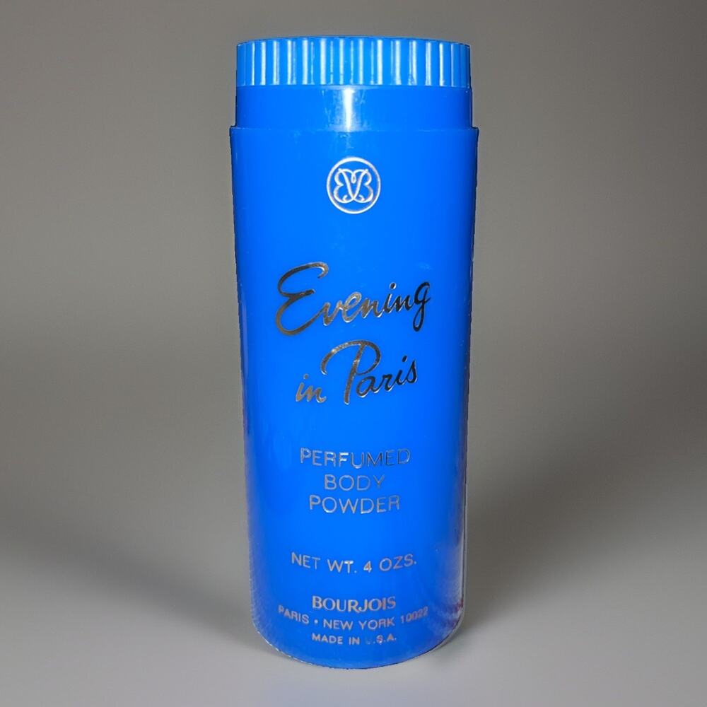 Vtg Evening in Paris Perfumed Body Powder 4 oz Bourjois Blue Bottle Cobalt NOS